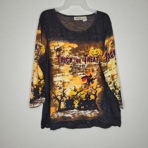 Vintage Halloween haunted house trick or treat all over print shirt size xxl